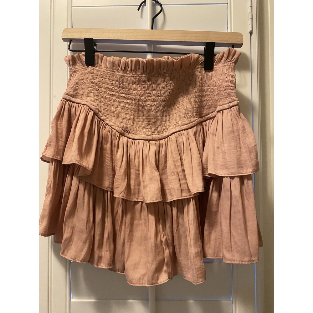 Mustard Seed Light Mauve Ruffle Tiered Skirt Skort Smocked Waist Womens Size Med
